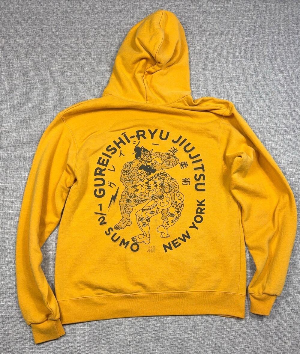 Half Sumo Champion Hoodie Mens Medium Yellow Gureishi Ryu Jiu Jitsu BJJ Graphic